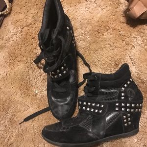Black Studded Sneaker Wedges